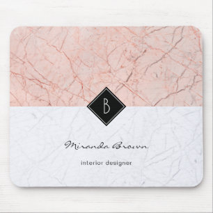 Monogram Elegant Rose Gold Grey Marble Mousepad