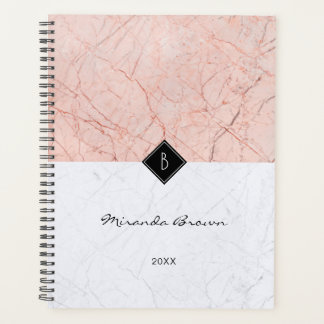 Monogram Elegant Rose Gold Grey Marble Planner