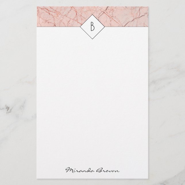 Monogram Elegant Rose Gold Marble Stationery (Front)