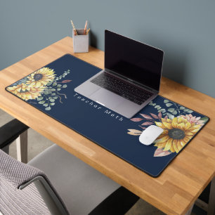 Monogram Elegant Rustic Sunflowers Math Teacher Desk Mat