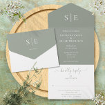Monogram Elegant Sage Green Minimalist Wedding All In One Invitation<br><div class="desc">This chic minimalist all-in-one wedding invitation can be personalised with your monogram initials and wedding day information on a sage green background. The invitation includes a perforated RSVP card that can be individually addressed or left blank for you to handwrite your guest's address details. Designed by Thisisnotme©</div>