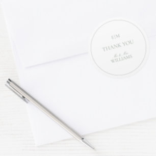 Monogram Elegant Sage Green Thank You Wedding Classic Round Sticker