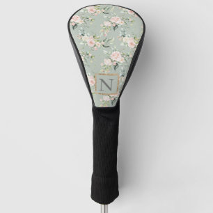 Monogram Elegant Sage Pink Floral Golf Golf Head Cover
