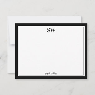 Monogram Elegant Script Black White Border Minimal Card