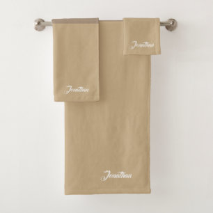 Monogram Elegant script Brown and beige color Bath Towel Set