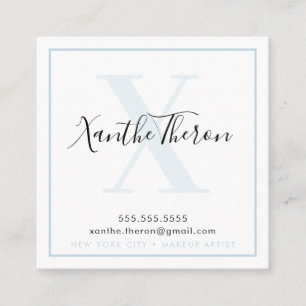 MONOGRAM elegant script modern minimal pale blue Square Business Card
