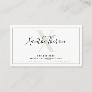 MONOGRAM elegant script modern minimal sage green Business Card