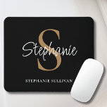 Monogram Elegant Script Name Black Gold  Mouse Mat<br><div class="desc">This personalized black mouse pad features elegant script typography and a gold monogram. It is easily customizable.</div>