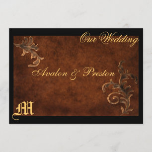 Monogram Elegant  Scroll Leaf Wedding Invitation