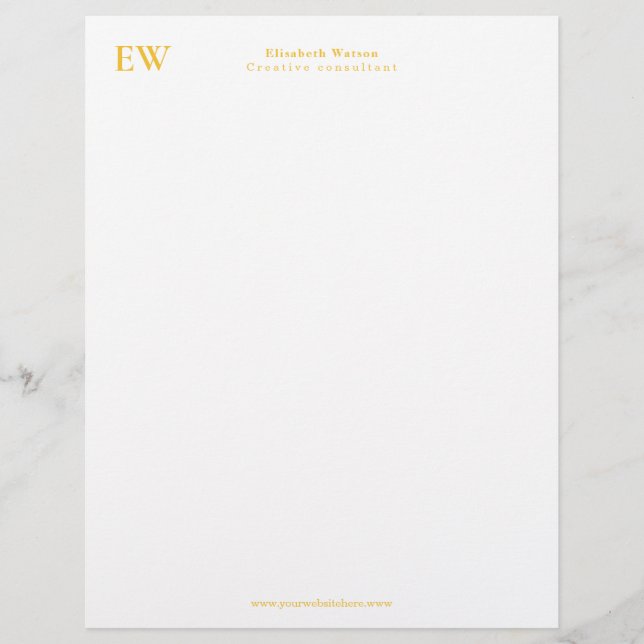 Monogram Elegant Simple Golden Yellow Custom Letterhead (Front)
