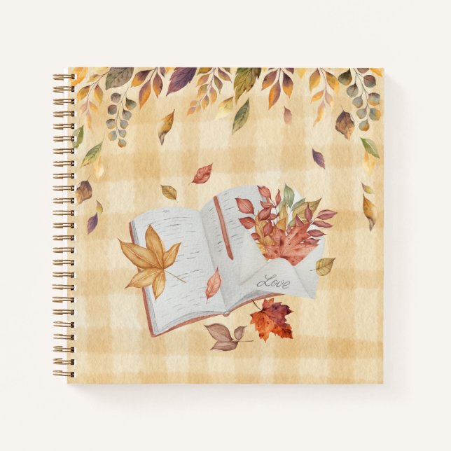 Monogram Elegant sketching fall leaves writing Notebook (Front)