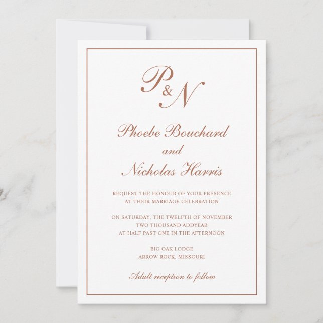 Monogram Elegant Terracotta All In One Wedding Invitation (Front)