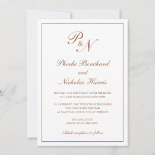 Monogram Elegant Terracotta All In One Wedding Invitation