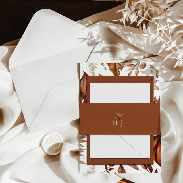 Monogram Elegant Terracotta Wedding  Invitation Belly Band (Creator Uploaded)