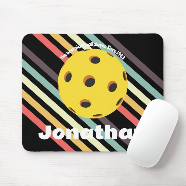 Monogram elegant trendy retro Pickleball Black Mouse Mat (With Mouse)