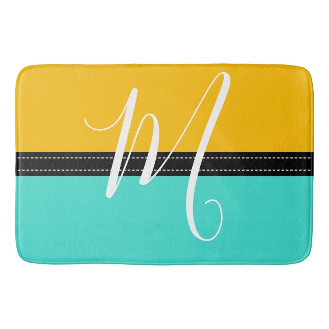 Monogram Elegant Turquoise & Amber Solid Colour Bath Mat (Front)