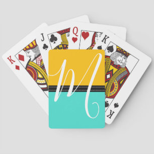 Monogram Elegant Turquoise & Amber Solid Colour Playing Cards