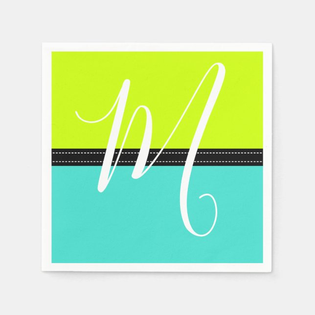Monogram Elegant Turquoise & Volt Solid Colour Napkin (Front)