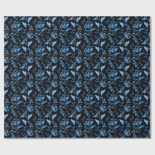 Monogram Elegant Vintage Blue Floral Pattern Wrapping Paper