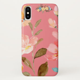 Monogram Elegant Watercolor Pink Apple iPhone X Case