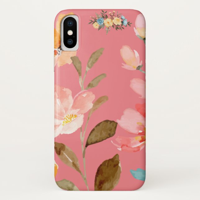 Monogram Elegant Watercolor Pink Apple   Case-Mate iPhone Case (Back)