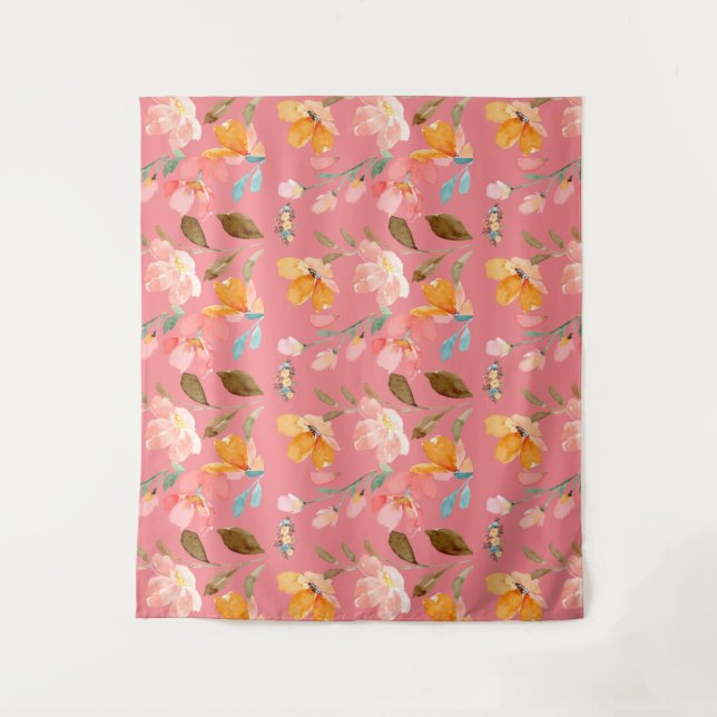  Monogram Elegant  Watercolor  Pink  Tapestry (Front)
