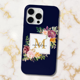 Monogram Elegant Watercolor Rose Floral Botanical iPhone 15 Pro Max Case
