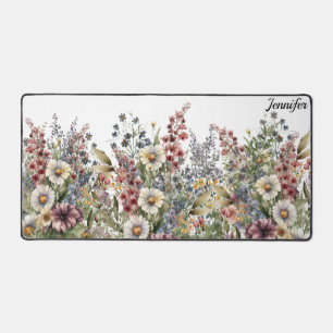 Monogram Elegant watercolor wildflower floral Desk Mat