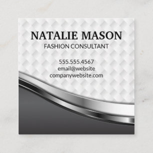 Monogram Elegant Weave Pattern   Metallic Square Business Card