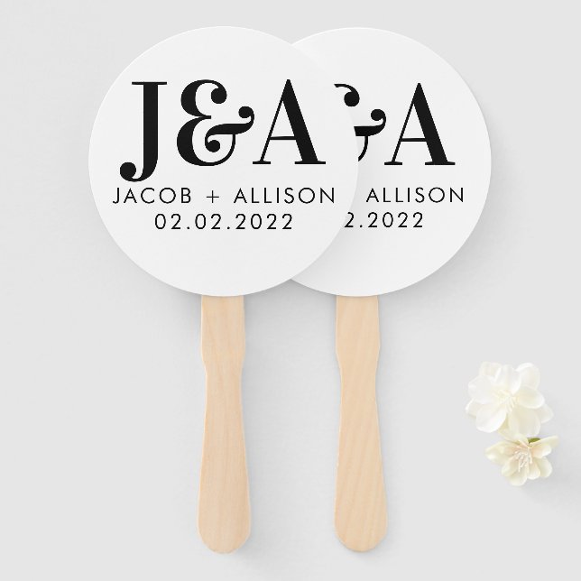 monogram elegant  wedding favour bridal party hand fan (Front and Back)