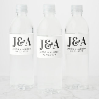 monogram elegant wedding favour bridal party water bottle label