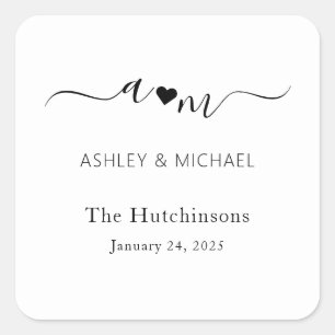 Monogram Elegant Wedding Square Sticker