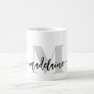 Monogram Elegant White Black Personal Coffee Mug