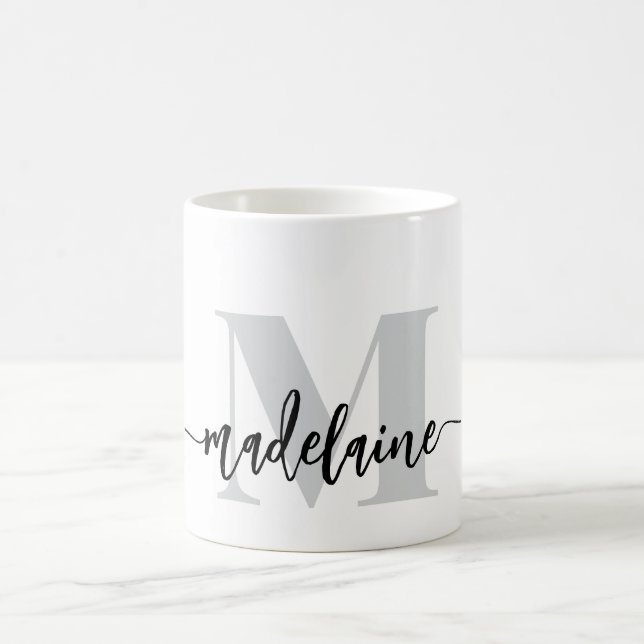 Monogram Elegant White Black  Personal Coffee Mug (Center)