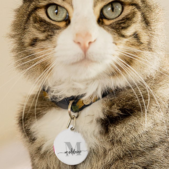 Monogram Elegant White Black Personal Pet Tag (Creator Uploaded)
