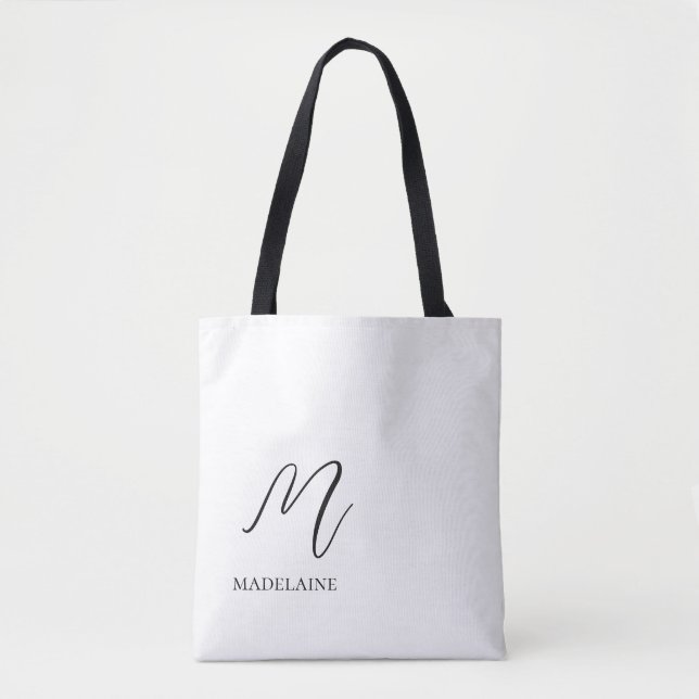 Monogram Elegant White Black  Tote Bag (Front)