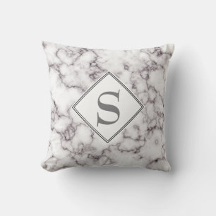 Monogram Elegant White Marble and Grey Cushion