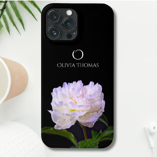 Monogram Elegant White Peony with Name iPhone 13 Pro Max Case