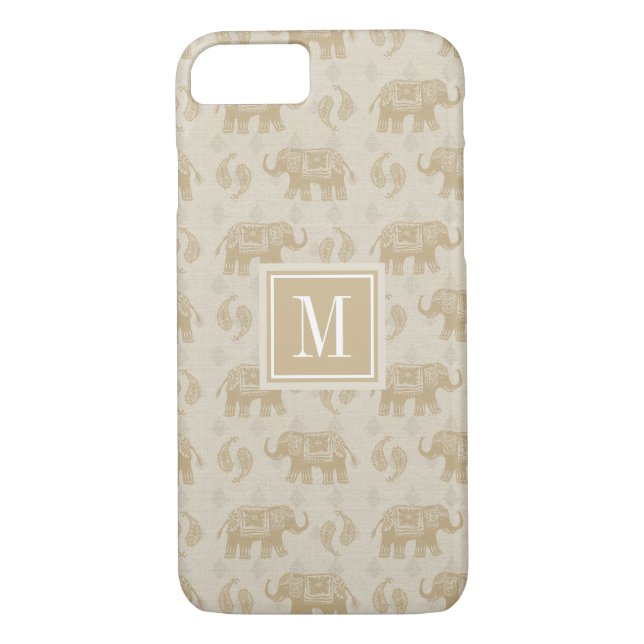 Monogram | Elephant Khaki Caravan Pattern Case-Mate iPhone Case (Back)