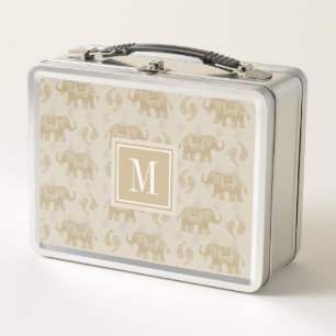 Monogram   Elephant Khaki Caravan Pattern Metal Lunch Box