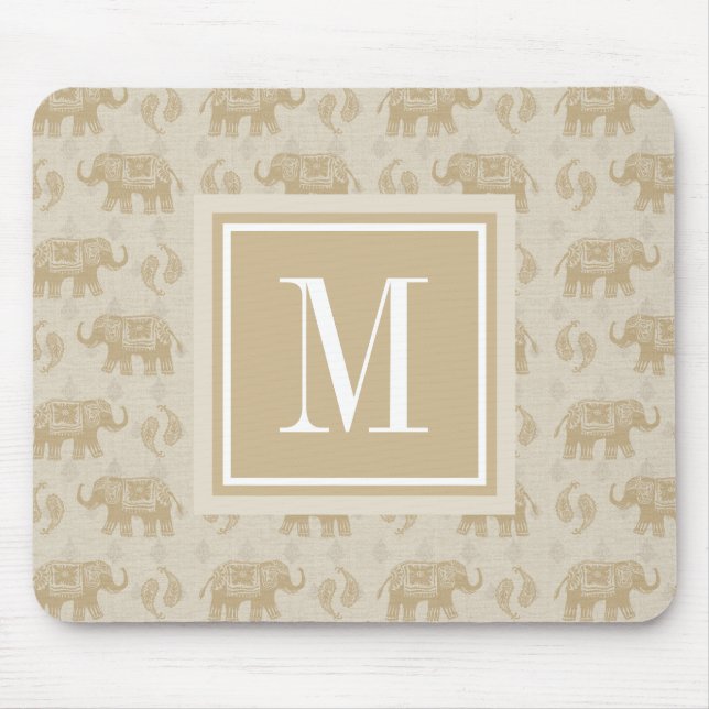 Monogram | Elephant Khaki Caravan Pattern Mouse Mat (Front)