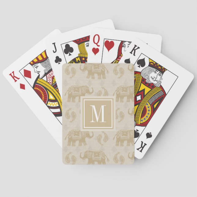 Monogram | Elephant Khaki Caravan Pattern Playing Cards (Back)