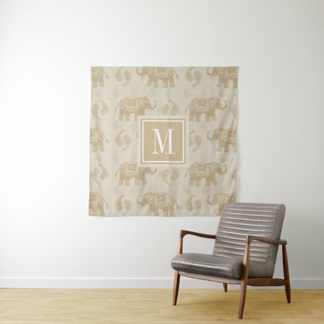 Monogram | Elephant Khaki Caravan Pattern Tapestry (In Situ (Horizontal))