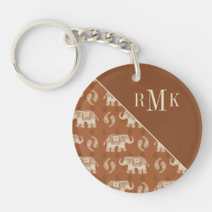 Monogram   Elephant Orange Caravan Pattern Key Ring