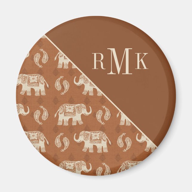 Monogram | Elephant Orange Caravan Pattern Magnet (Front)