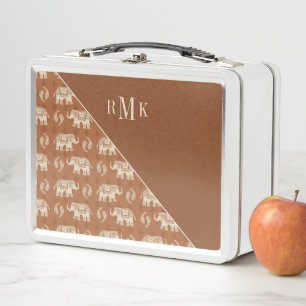 Monogram   Elephant Orange Caravan Pattern Metal Lunch Box