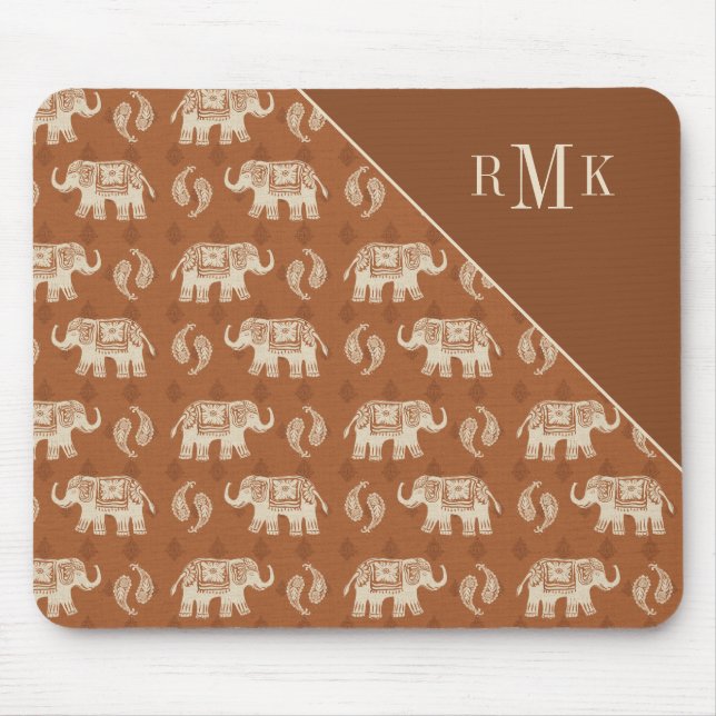 Monogram | Elephant Orange Caravan Pattern Mouse Mat (Front)