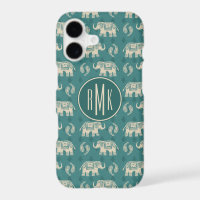 Monogram | Elephant Teal Caravan Pattern
