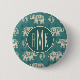 Monogram | Elephant Teal Caravan Pattern 6 Cm Round Badge