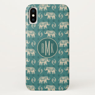 Monogram   Elephant Teal Caravan Pattern iPhone X Case